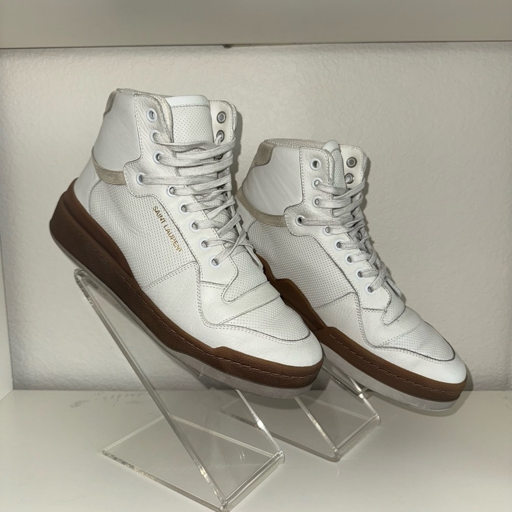Saint Laurent SL24 Hightop White and Brown sneakers with box and dust bags 38.5